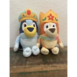 Bluey PRINCESS BLUEY QUEEN BINGO Plush ROYAL CROWN SET 7" Toy Stuffed Animal
